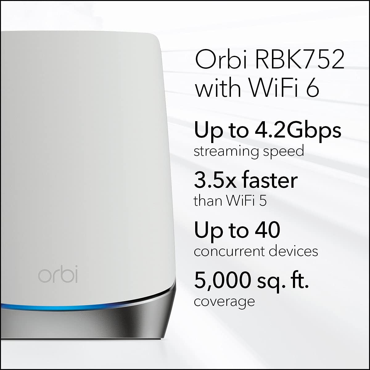 Orbi Whole Home Tri-Band Mesh Wifi 6 System (RBK752) – Router with 1 Satellite Extender | Coverage up to 5,000 Sq. Ft., 40 Devices | AX4200 (Up to 4.2Gbps)