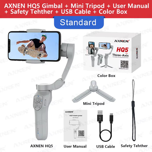 HQ5 Gimbal 3-Axis Handheld Stabilizer for Cell Phone Anti-Shaking Shooting, Optional AI Tracking, for Iphone Android Phone