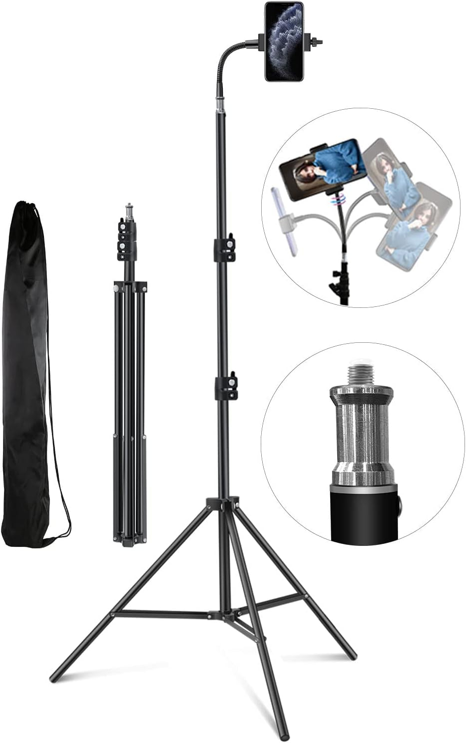80Inch Stand Tripod for Iphone Phone Cell Tripods Lighting Stand Fits Ring Light Mini Camera Photography Rotatable Live Video Stand Compatible with and Most Mobile Phones