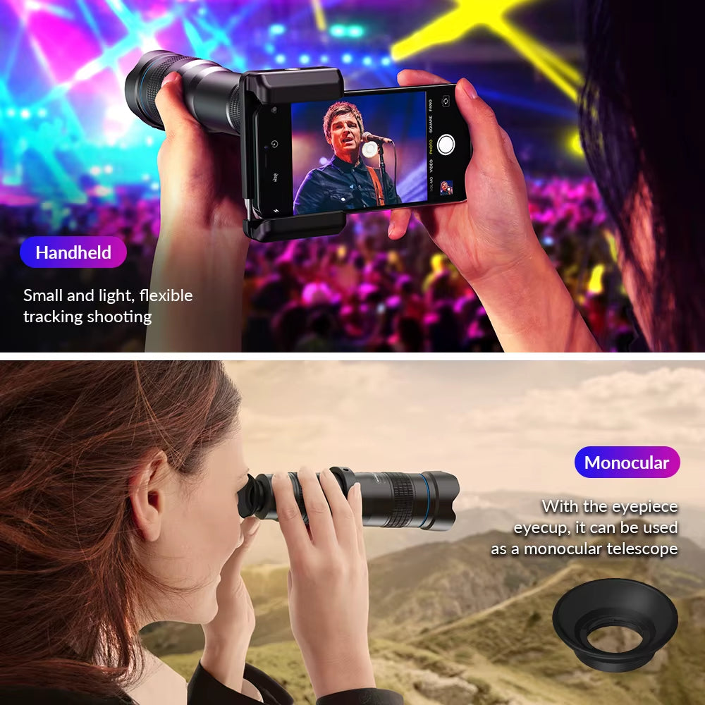 36X Metal Telephoto Lens with Tripod Zoom Telescope Monocular for Iphone Samsung Shooting Birds Watching Concert Sports