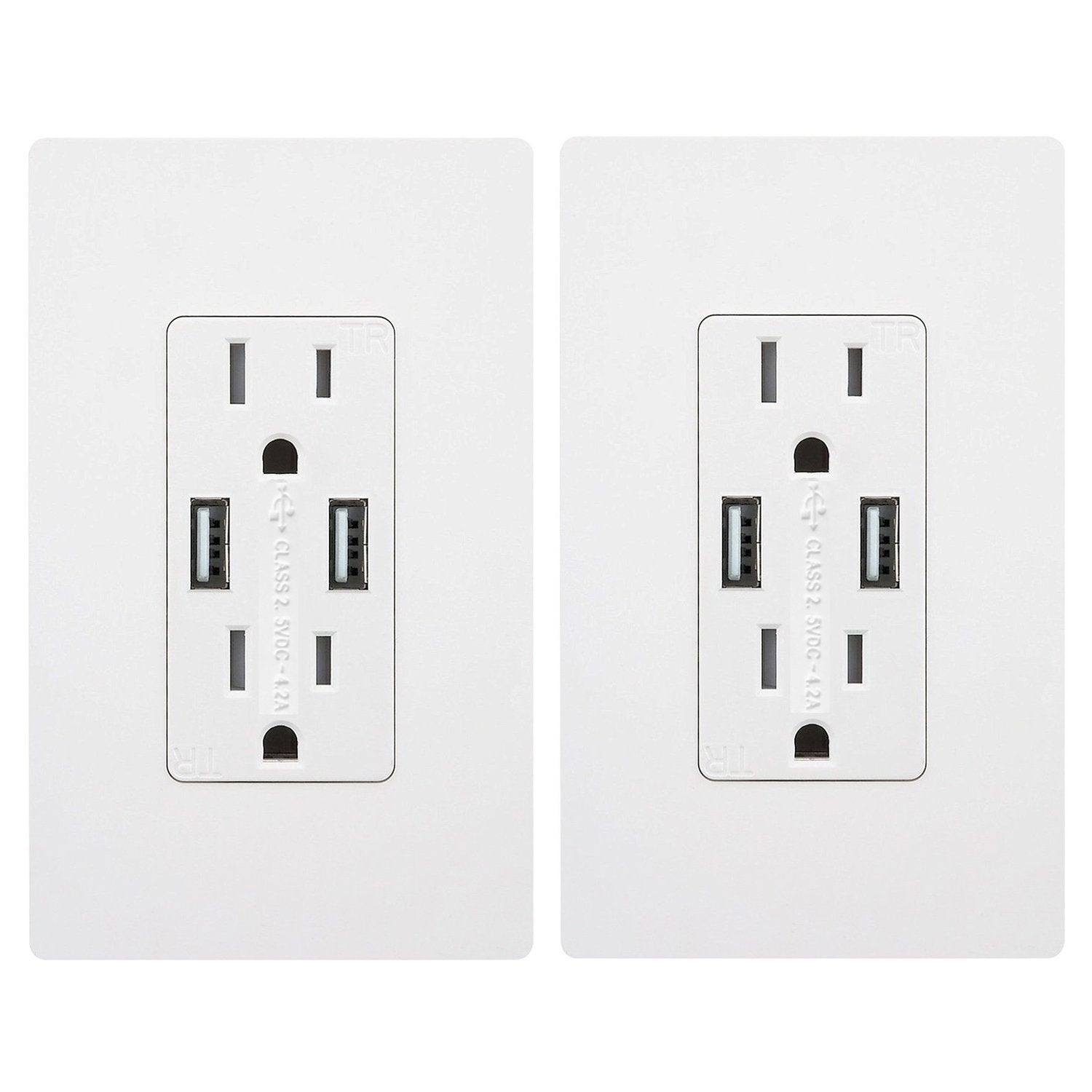 Outlet with USB High Speed Charger 4.2A Charging Capability,Duplex Receptacle 15 A, Tamper Resistant Wall Socket USB Outlet,Child Proof Safety,Screwless Wall Plate,White (2 Pack)