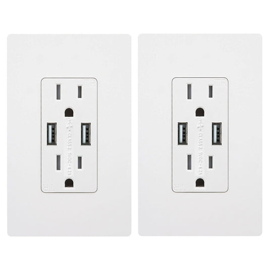 Outlet with USB High Speed Charger 4.2A Charging Capability,Duplex Receptacle 15 A, Tamper Resistant Wall Socket USB Outlet,Child Proof Safety,Screwless Wall Plate,White (2 Pack)